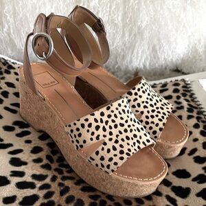Dolce Vita Linda cork Leopard calf hair platform ankle strap sandal 8.5